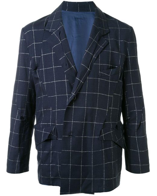 Sulvam Checked Slouchy Blazer in Blue for Men | Lyst