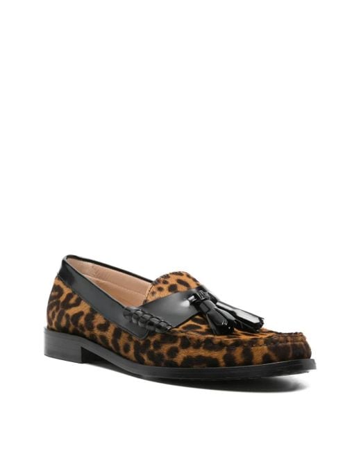 Stuart Weitzman Brown Leopard-Print Tassel Loafers