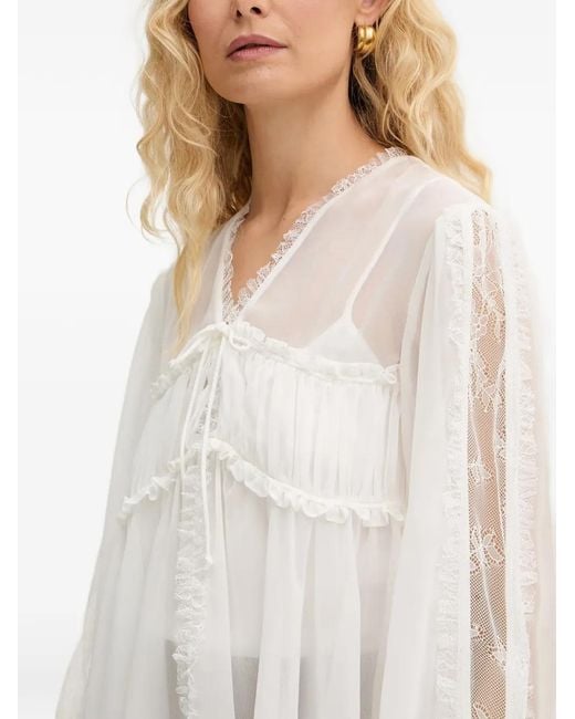 Pinko White Semi-Sheer Blouse