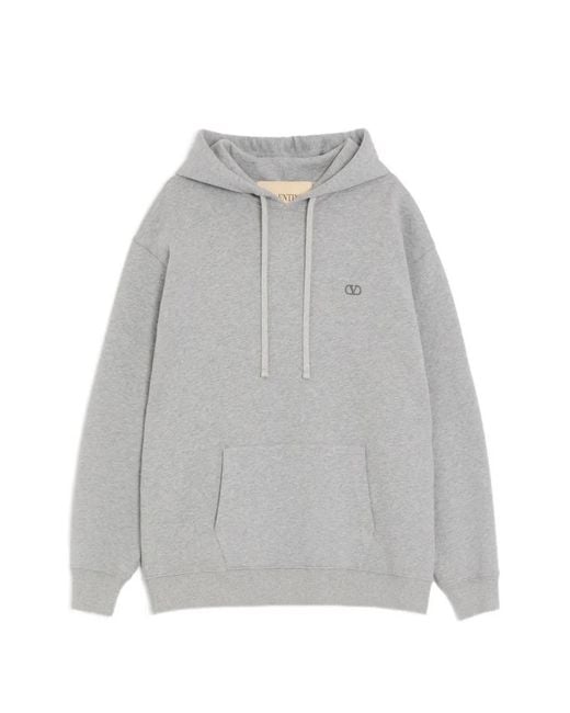 Valentino Garavani Gray Cotton Hoodie With Vlogo Embroidery for men