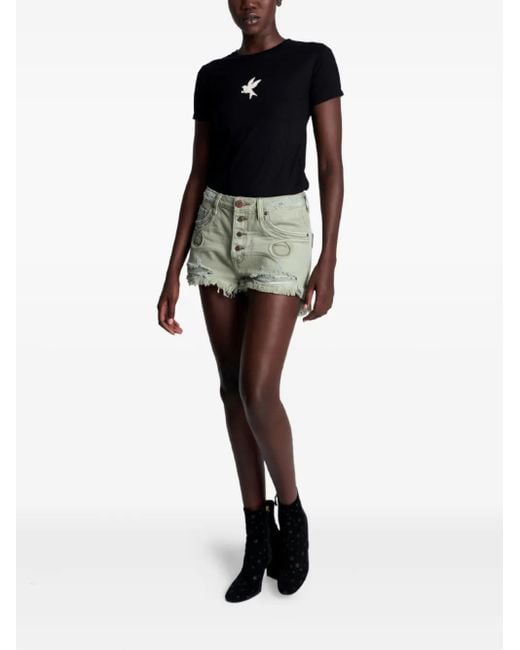 One Teaspoon Green Le Wolves Le Loop Buttoned Frayed Shorts