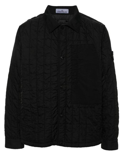 Stone Island Black Crinkled Quilted Shirt Jacket for men