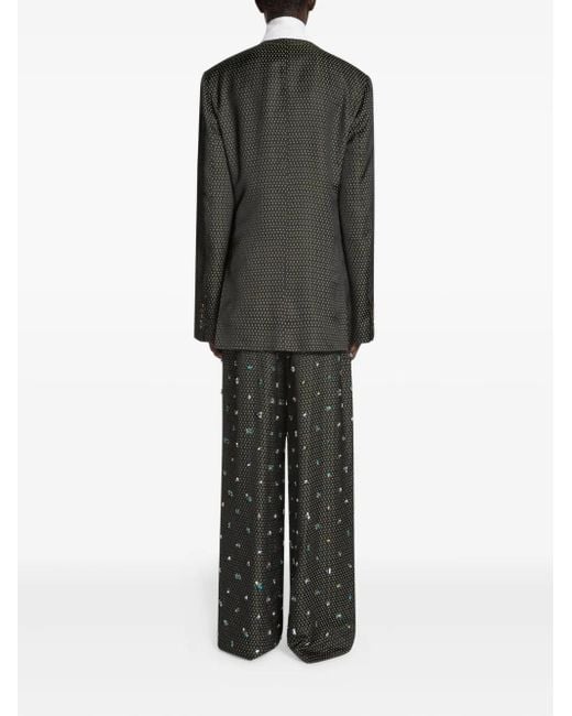 Dries Van Noten Black Double-Breasted Jacquard Blazer