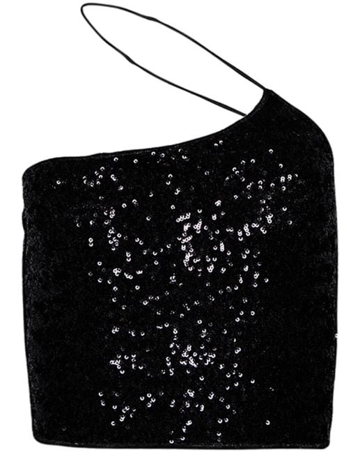 Oseree Black Sequin-Embellished Crop Top