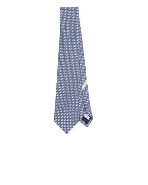 Ferragamo Blue Fox-Print Silk Tie for men