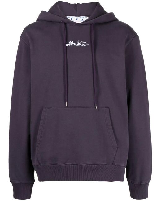Off-White c/o Virgil Abloh Blue Embroidered-Logo Cotton Hoodie for men