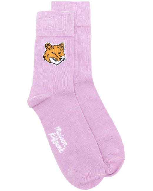 Maison Kitsuné Fox Head Socken mit Logo-Intarsienmuster in Pink für Herren
