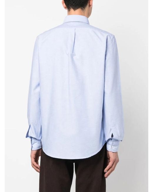 Aspesi Blue Long-Sleeve Patch-Pocket Shirt for men