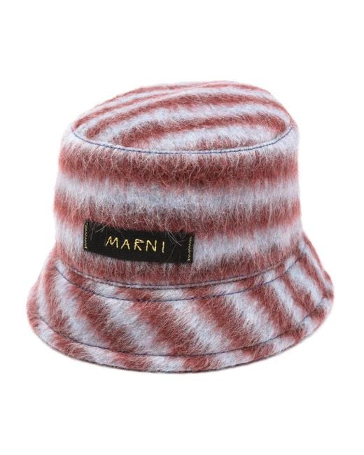 Marni Pink Logo-Appliqué Striped Bucket Hat