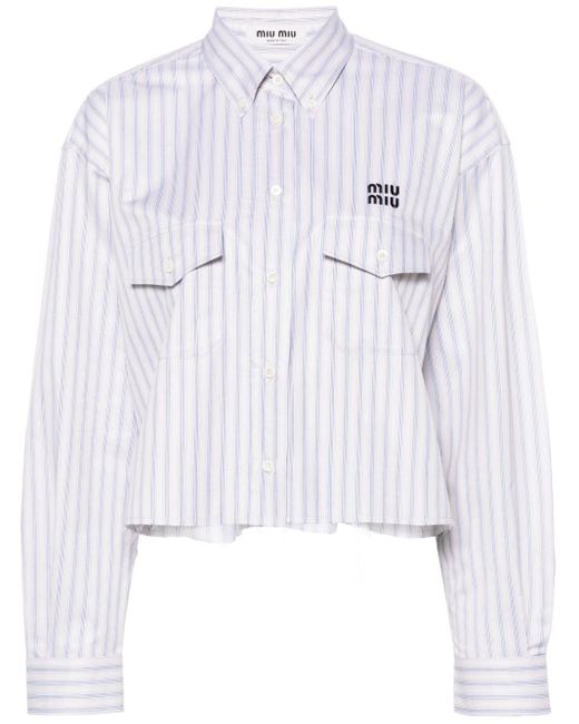Miu Miu White Striped Cropped Shirt