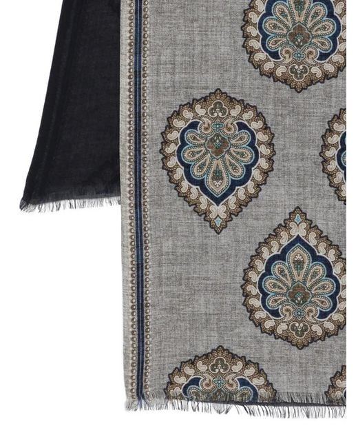 Dell'Oglio Gray Fringed Patterned Scarf for men
