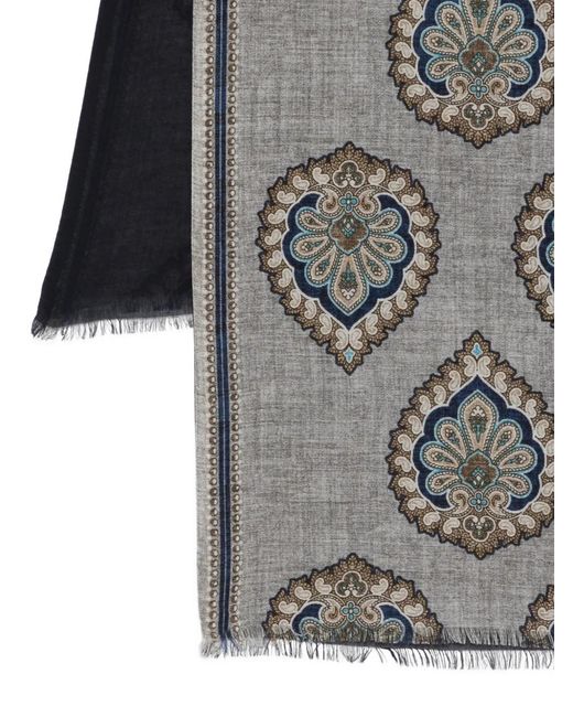 Dell'Oglio Gray Fringed Patterned Scarf for men