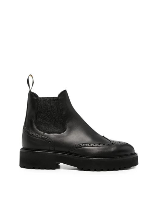 Doucal's Black Brogue-Detail Chelsea Boots
