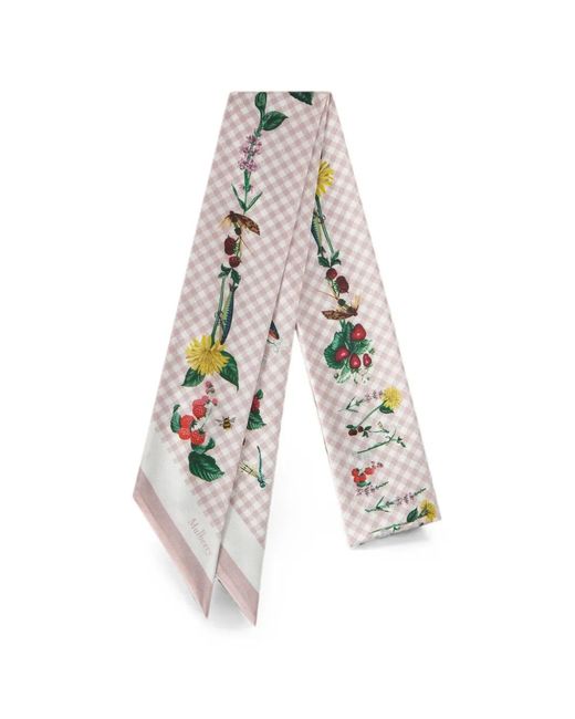 Mulberry White Gingham Floral-Print Scarf