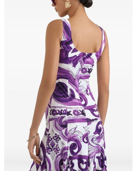 Abito Midi Con Stampa Maiolica di Dolce & Gabbana in Purple