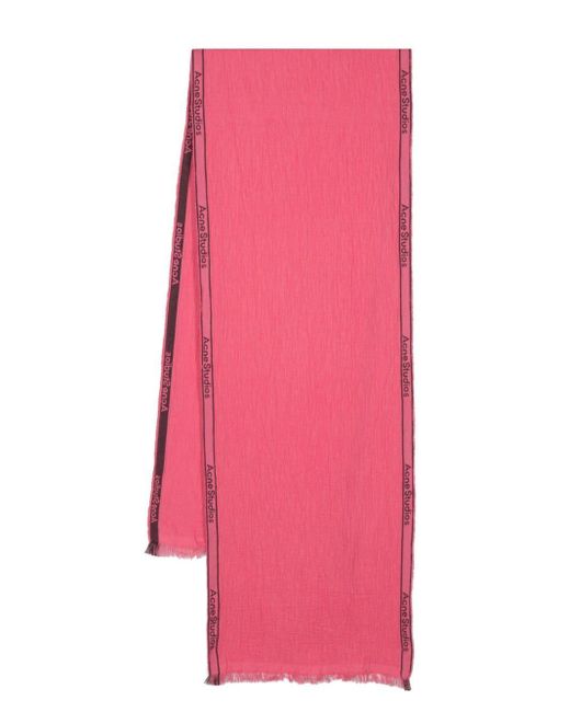 Acne Seersucker Sjaal Met Jacquard-logo in het Pink