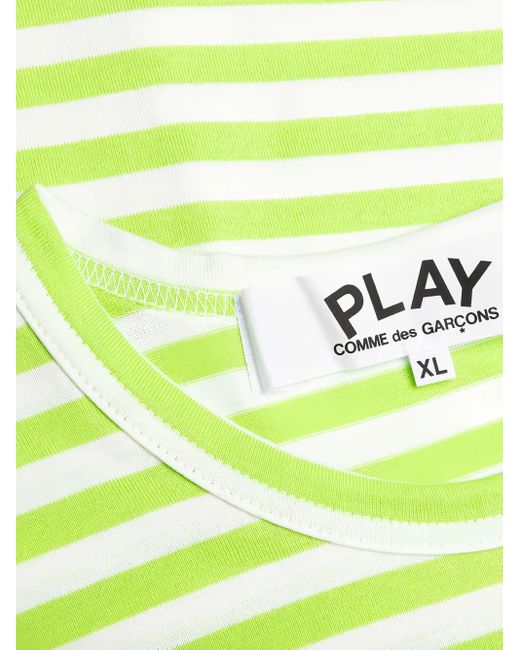 COMME DES GARÇONS PLAY Green Striped Heart-Logo Long-Sleeve T-Shirt for men