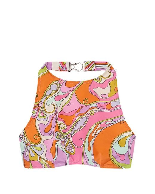 Emilio Pucci White Orchidee-Print Bikini Top