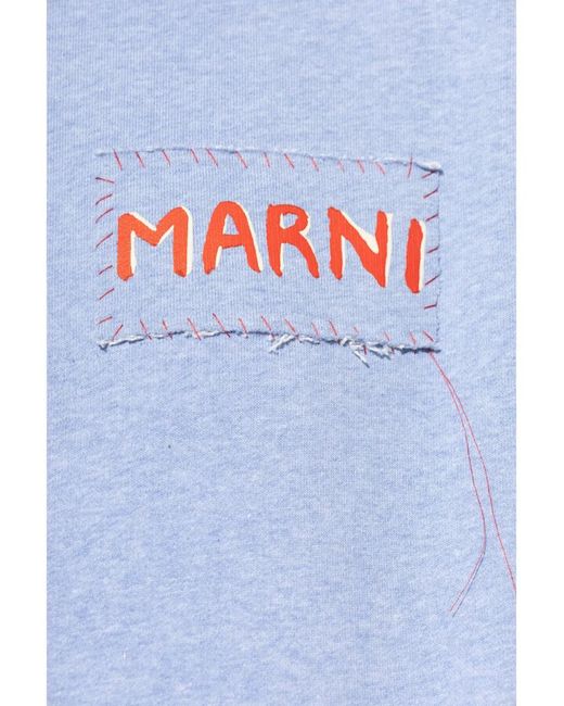 Marni Blue Logo-Appliqué Cotton Hoodie