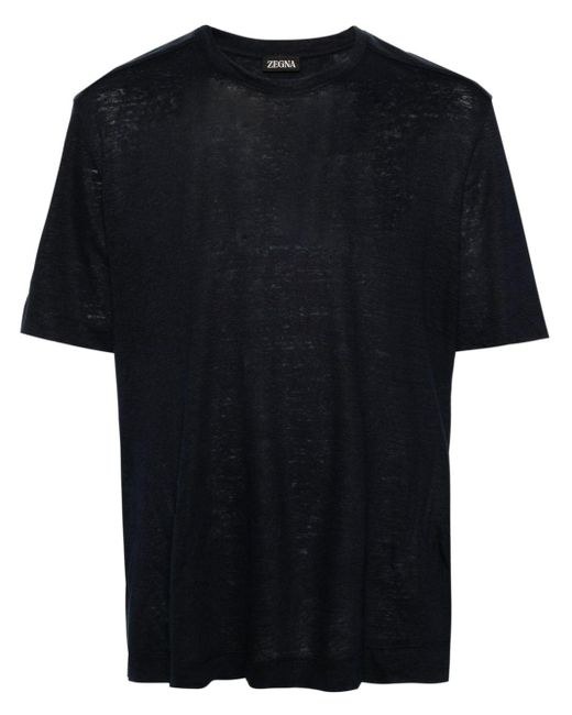Zegna Black Crew-neck Linen T-shirt for men