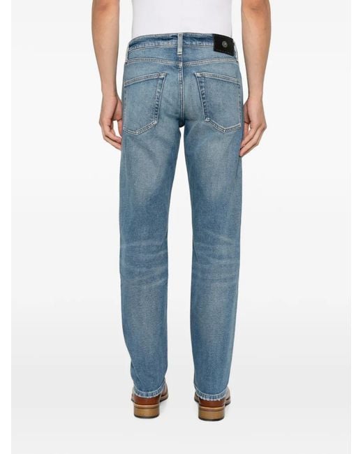 Antik Denim Blue Distressed Straight-Leg Jeans for men