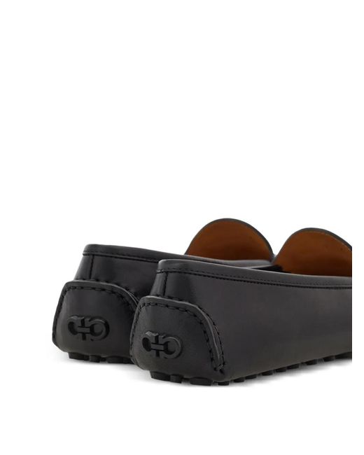 Ferragamo Black Gancini Detail Driver Loafers
