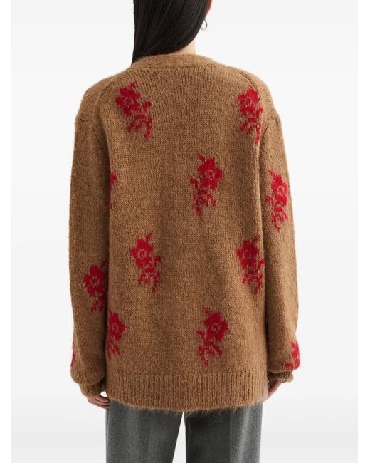 Jil Sander Brown Flower Intarsia-Knit Cardigan