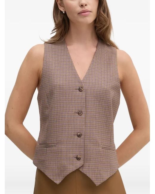 La Petite Francaise Brown Gratifiant Houndstooth V-Neck Waistcoat