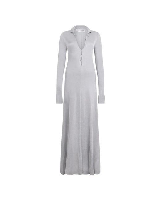 Philosophy Di Lorenzo Serafini Gray Button-Fastening V-Neck Maxi Dress