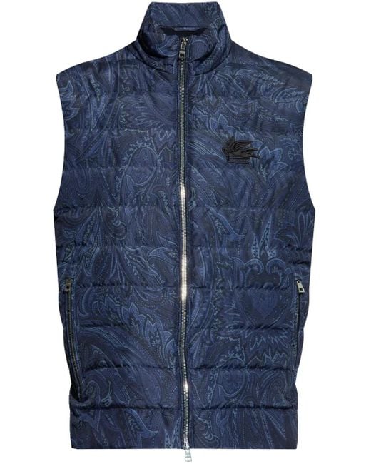 Etro Blue Paisley-Print Padded Waistcoat for men