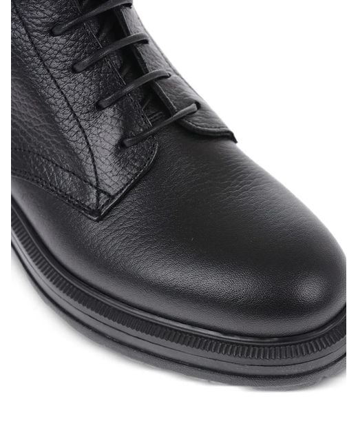Woolrich Black Hammered-Leather Lace-Up Boots