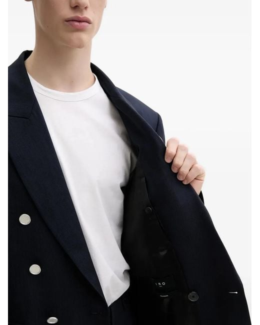 IRO Blue Double-Breasted Belted Blazer for men