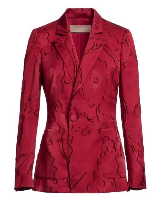 Elie Saab Red Blazer En Jacquard À Boutonnière Croisée