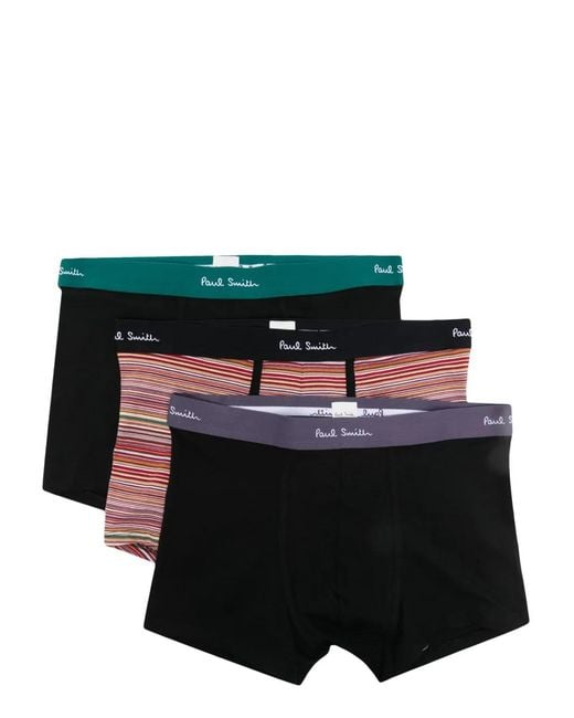 Paul Smith Black Logo-Waistband Striped Boxer Briefs (Pack Of Three) for men
