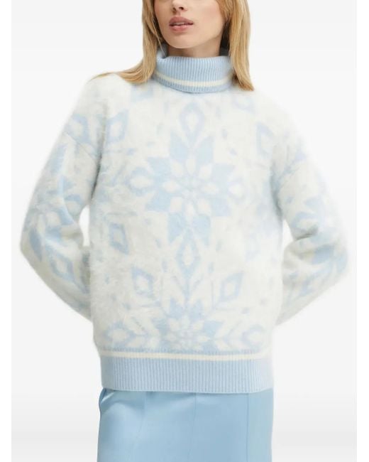 From Future Women's Blue Roll-Neck Patterned Sweater
