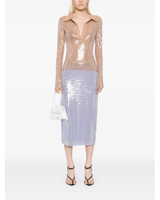 Monse Natural Sequin-Embellished Mesh Top