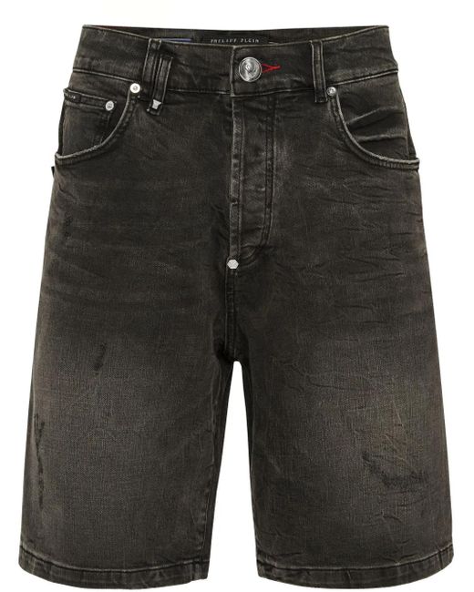 Philipp Plein Gray Formentera Skulls Denim Shorts for men