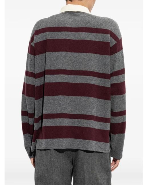 FRAME Gray Rugby Striped Long-Sleeve Polo Sweater for men
