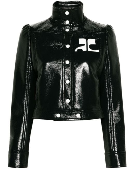 Courreges Black Reedition Cropped Faux-leather Jacket