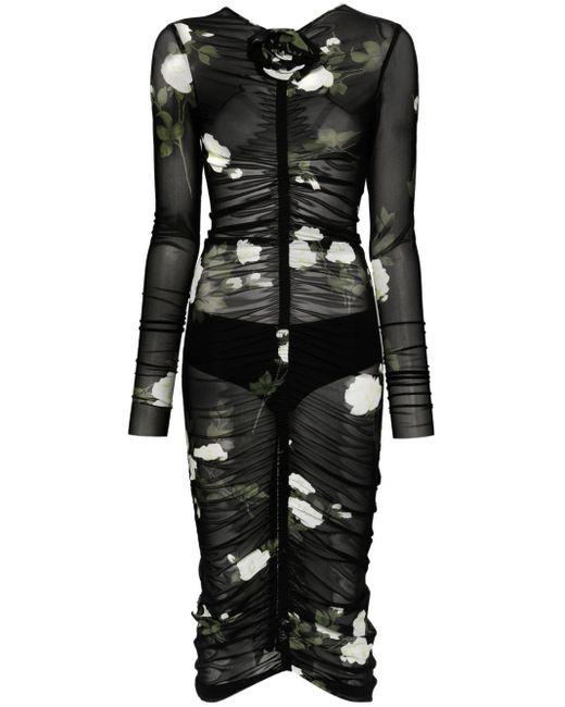 Magda Butrym Floral-print Mesh Dress in het Black