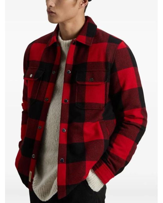 Woolrich Red Check-Pattern Wool-Blend Shirt Jacket for men