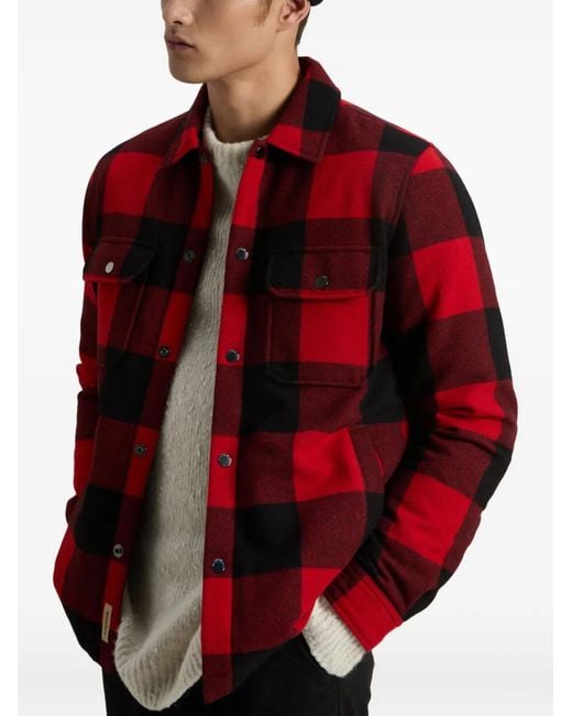 Woolrich Red Check-Pattern Wool-Blend Shirt Jacket for men