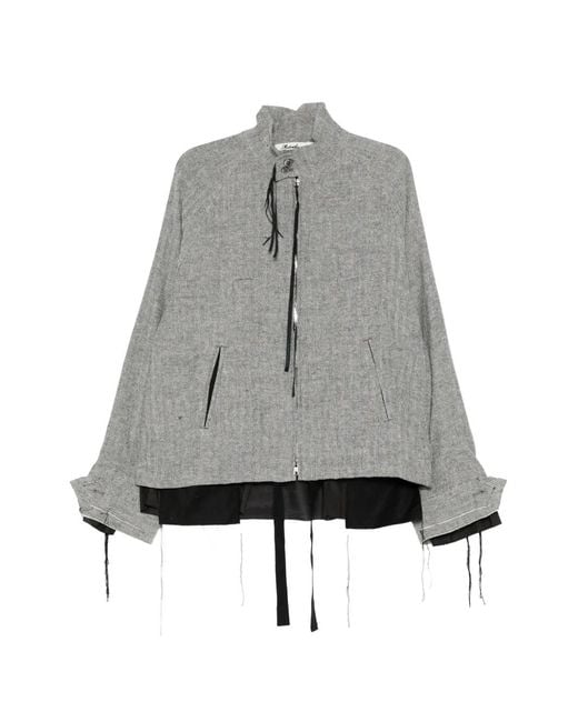 Midorikawa Gray Frayed Zip-Up Shirt Jacket for men