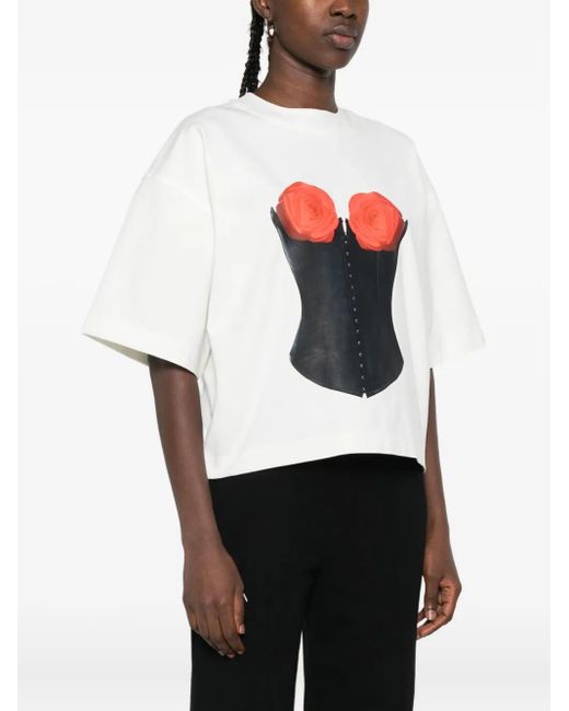 Hamza White Corset-Print T-Shirt