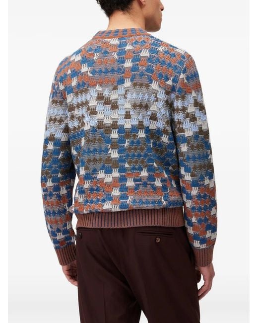 RETORI Blue Argyle-Motif Virgin Wool Sweater for men