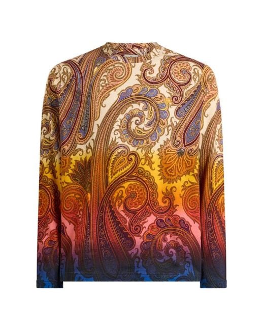 Etro Orange Pull En Jersey De Coton À Motif Dégradé Paisley for men