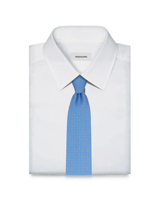 Ferragamo Blue Gancini-Print Silk Tie for men