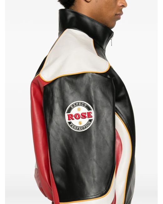 Martine Rose Red Logo-Patch Leather Jacket for men