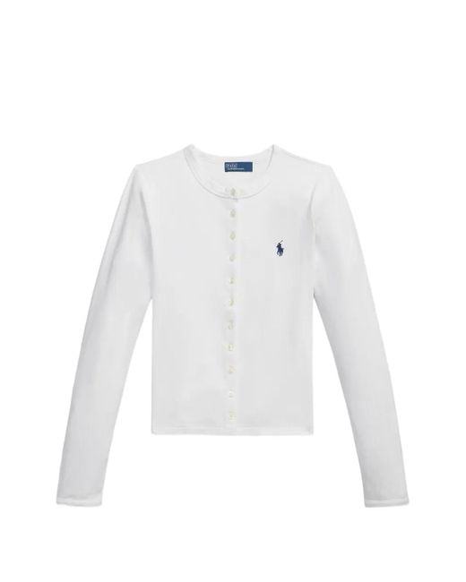 Polo Ralph Lauren White Logo-Embroidered Button-Front Blouse