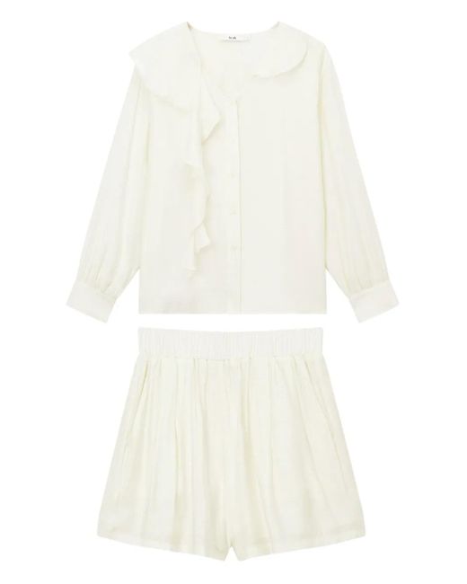 B+ AB White Ruffle-Detail Blouse And Shorts Set